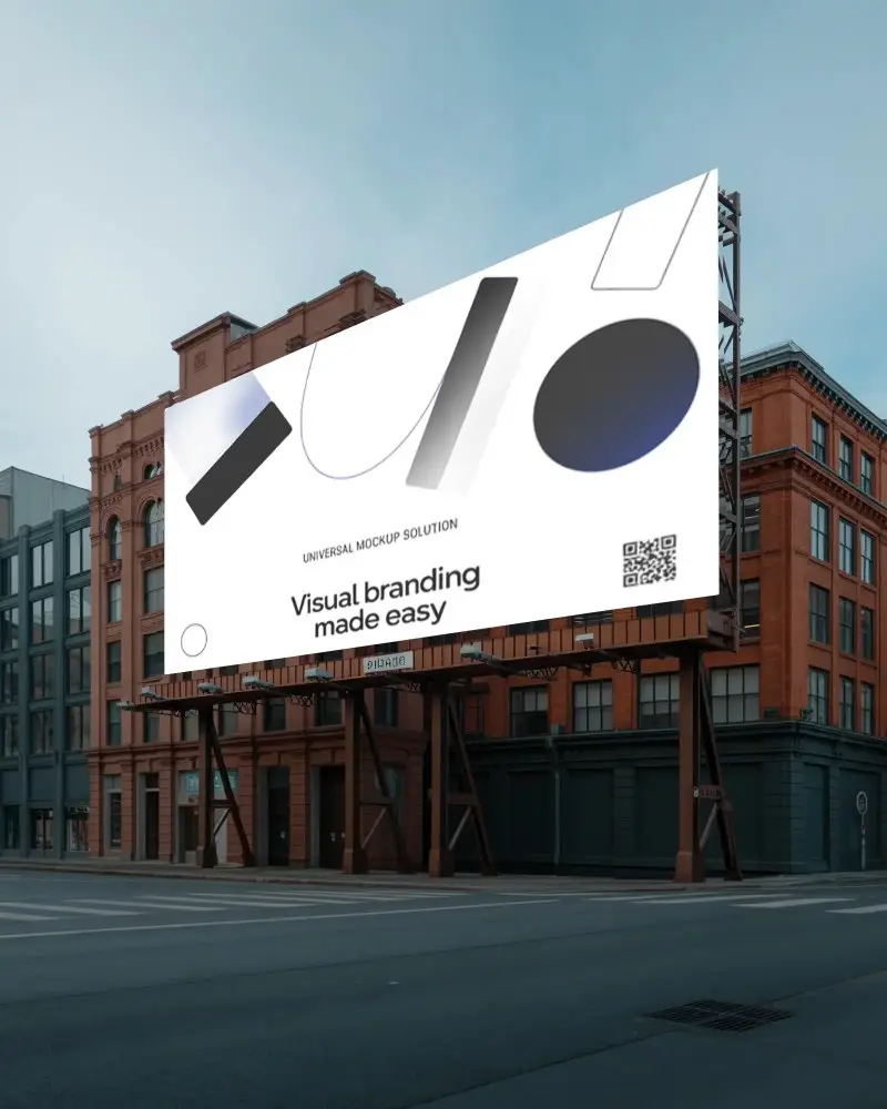 Large Empty Billboard Mockup On Street With Surrounding Buildings For Marketing