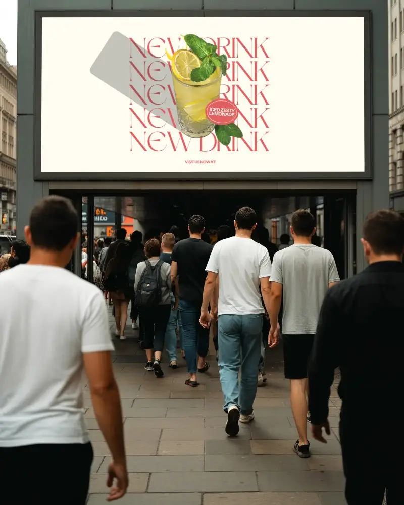 City Pedestrian Walkway Billboard Mockup Advertising Space Crowd Moving Forward Urban