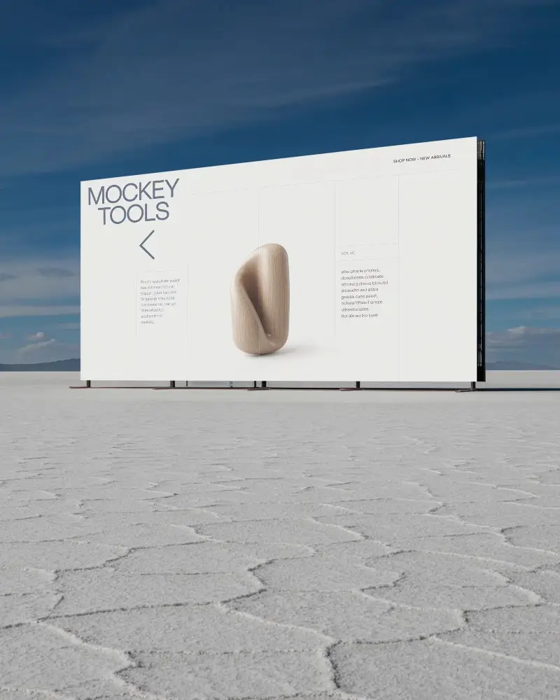 Large Outdoor Billboard Mockup On Salty Desert Landscape Wide Blank Advertising Space