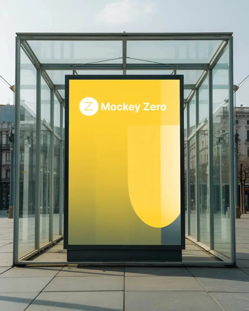 Modern City Bus Stop Billboard Mockup With Empty White Poster Frame
