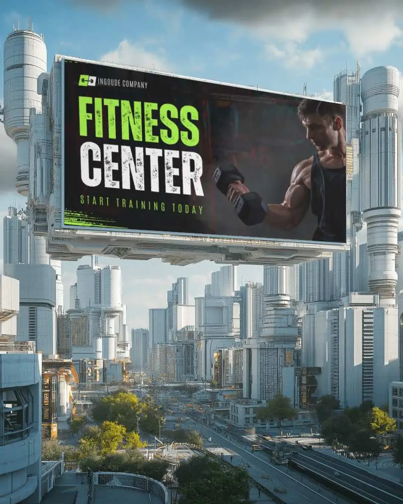 Billboard Mockup On Scenic Digital City Background