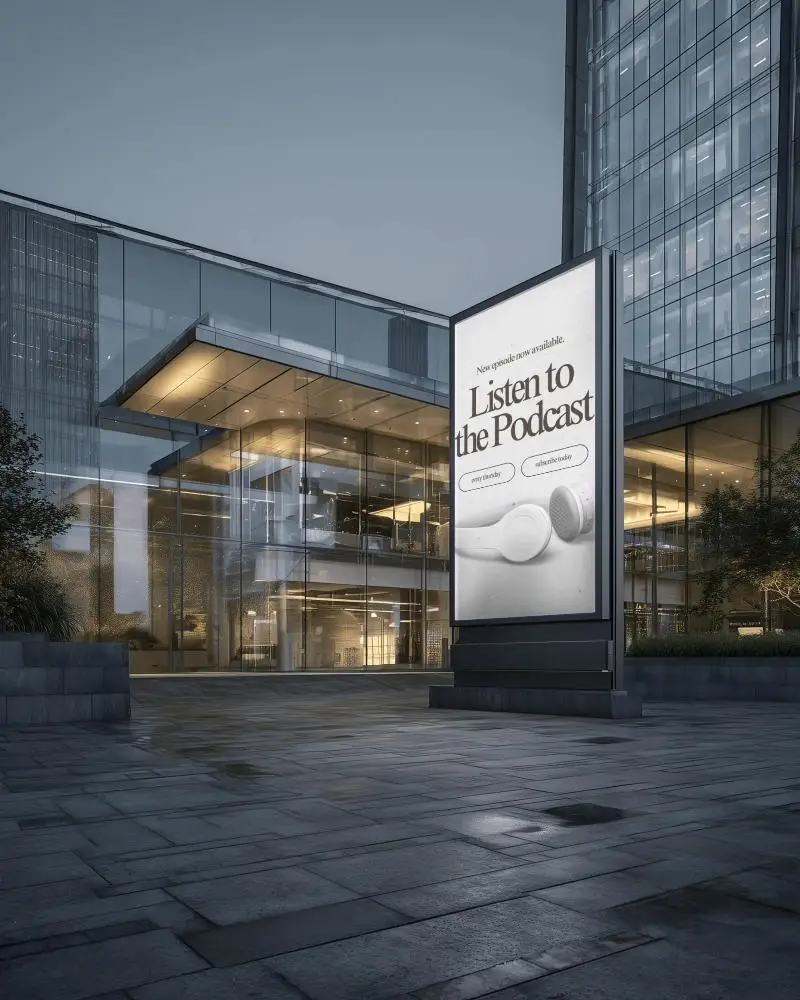 Sleek Urban Pedestrian Advertising Billboard Mockup Outdoor Highrise Corporate Environment Display