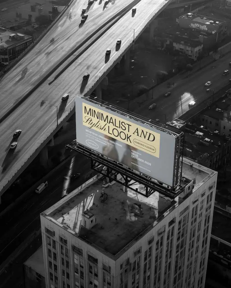 Elevated City Billboard Mockup Blank Advertising Panel Above Highway And Urban Roads