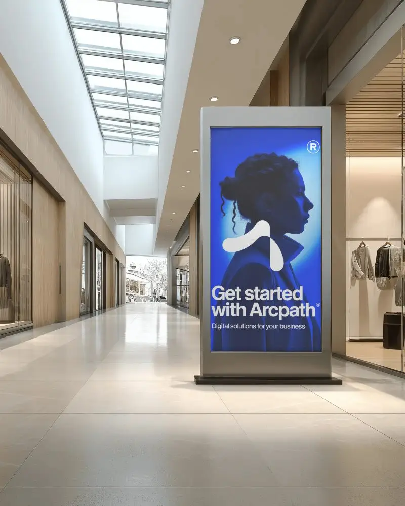 Blank Standing Signage Billboard Mockup For Retail Promotion Mall Corridor