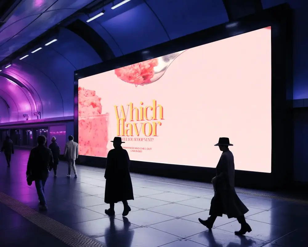 Underground Subway Station With Large Blank Billboard Advertisement Mockup