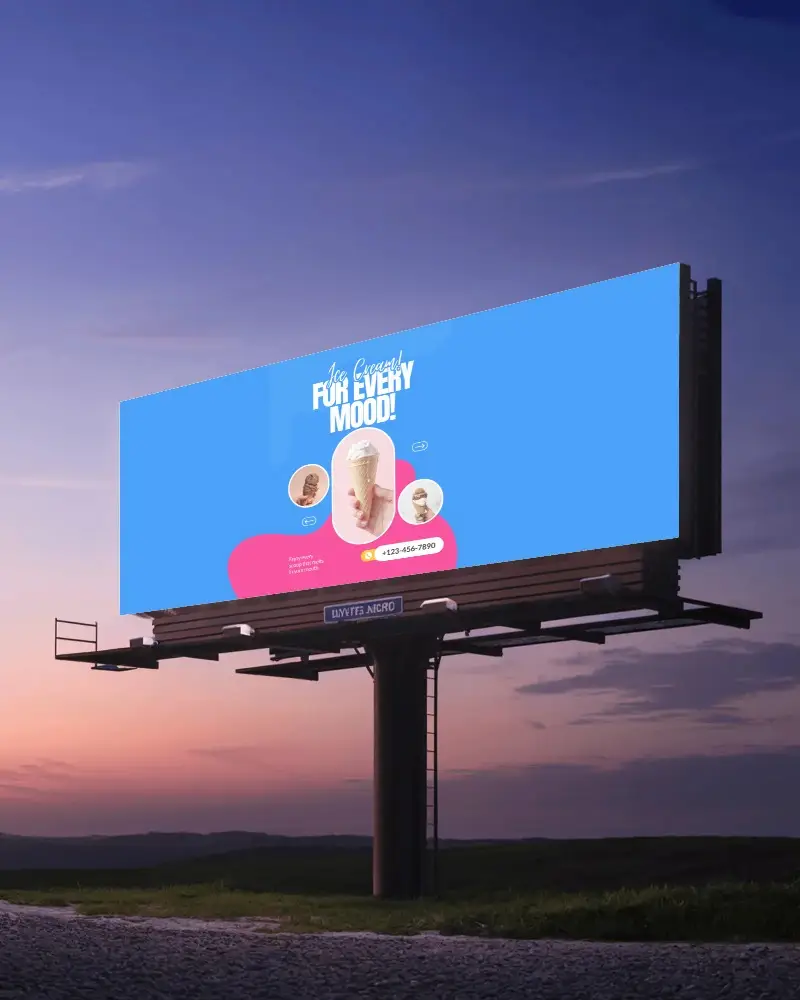 Large Empty Billboard Mockup Display In Open Rural Area Dusk Ideal For Advertising Messages