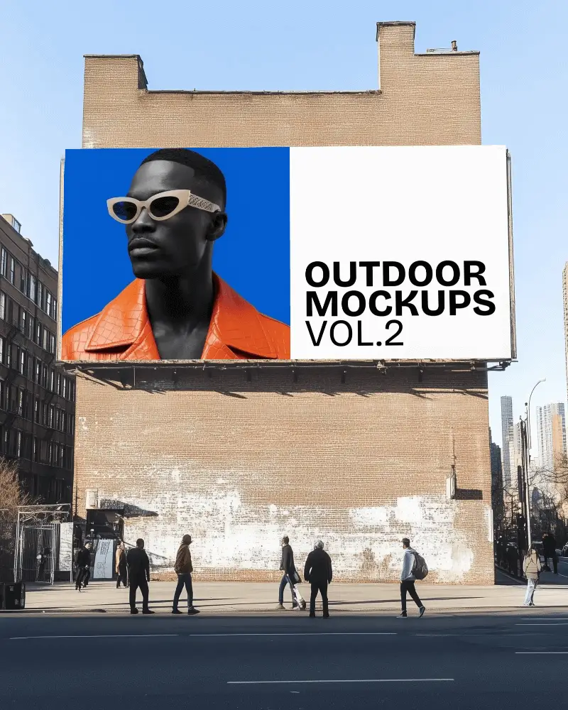 Blank Horizontal Billboard On Building Wall With People In Motion Below