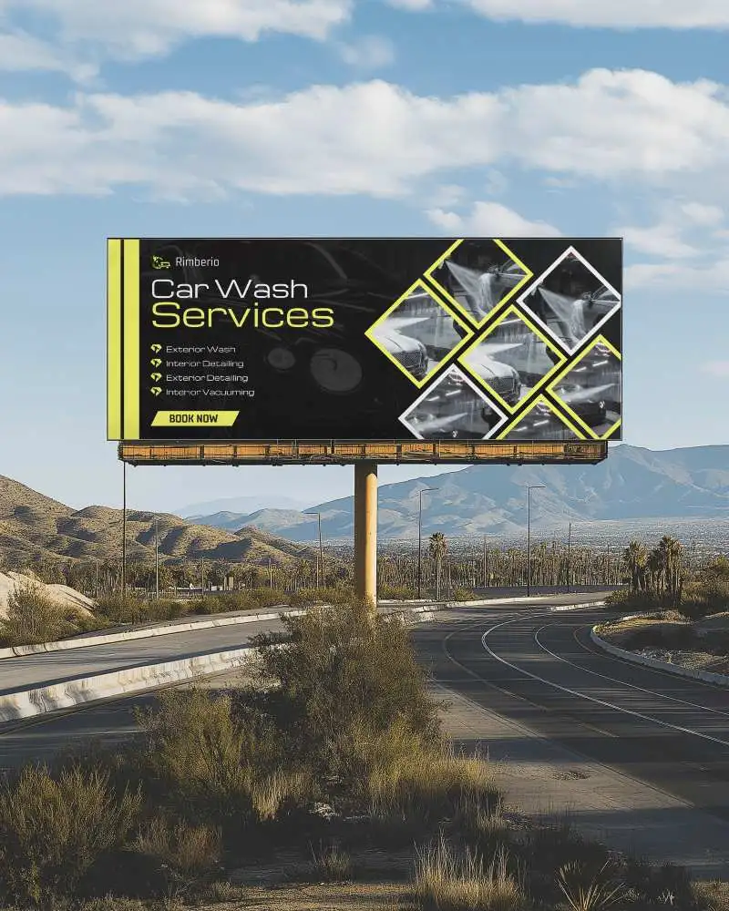 Desert Highway Billboard Mockup With Mountainous Backdrop
