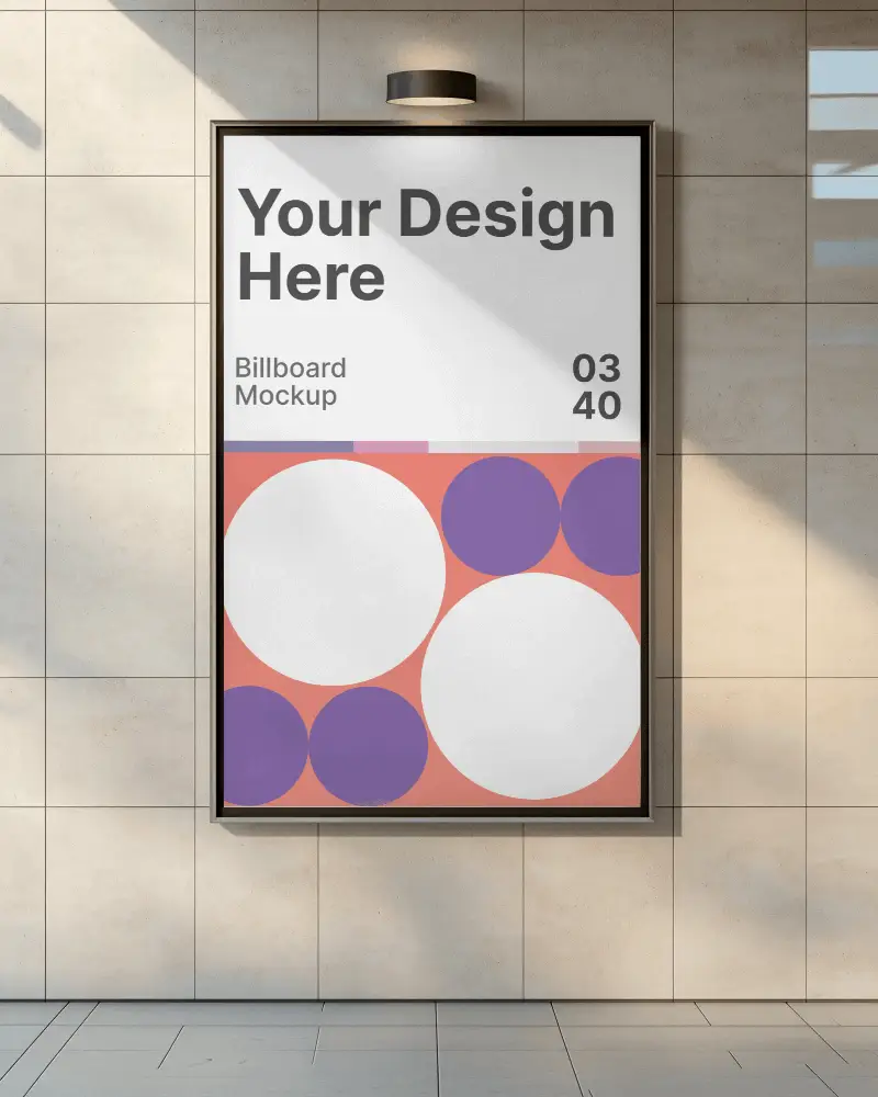 Elegant Entryway Billboard Mockup In Vertical Format With Daylight And Overhead Spotlight