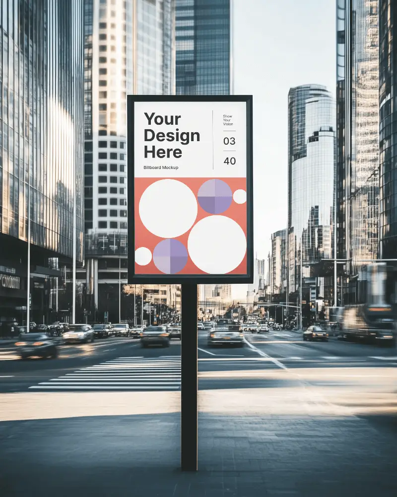 High Rise Cityscape Billboard Mockup With Your Design Here Overlooking Busy Streets