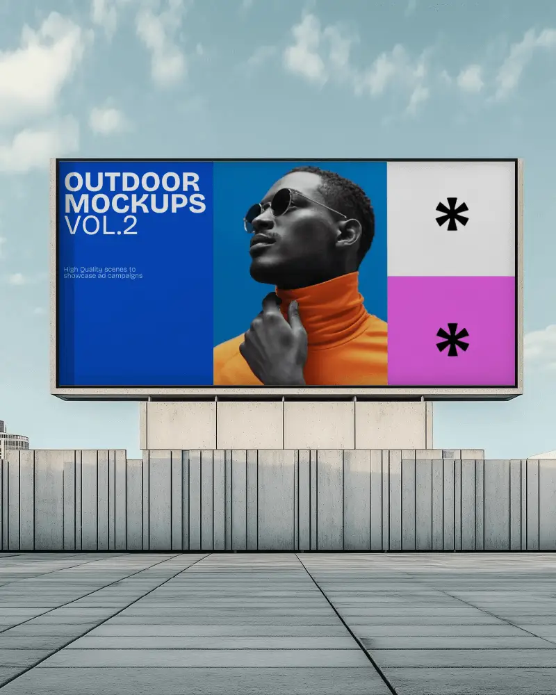 Industrial Modern Horizontal Billboard Mockup High Contrast Design Frame In Urban Setting