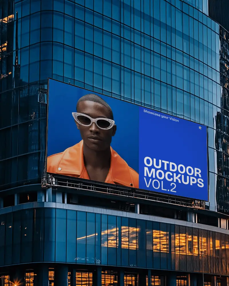 Large Horizontal Billboard Mockup Mounted On Contemporary Office Tower