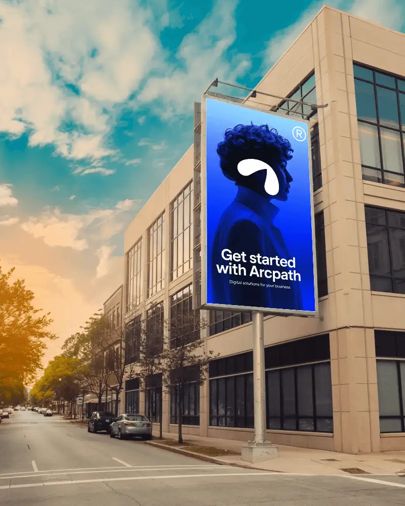 Large Urban Billboard Mockup With Sunset Lighting On Empty Street And Office Buildings