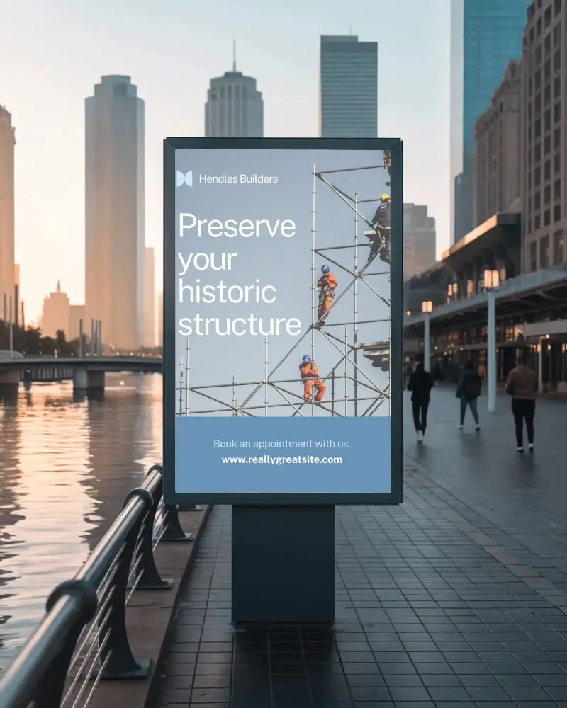 Empty Billboard Mockup In Urban Riverside Setting For Advertising Display