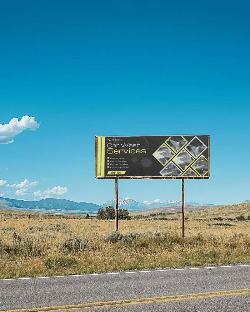 Mountain View Billboard Mockup Showcasing Holiday Adventure Offers