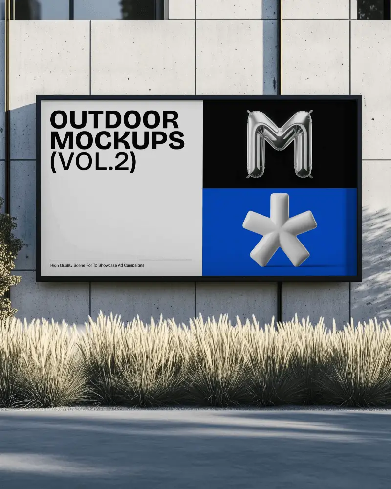 Premium Outdoor Billboard Mockup Elegant Design On Concrete Wall With Natural Greenery
