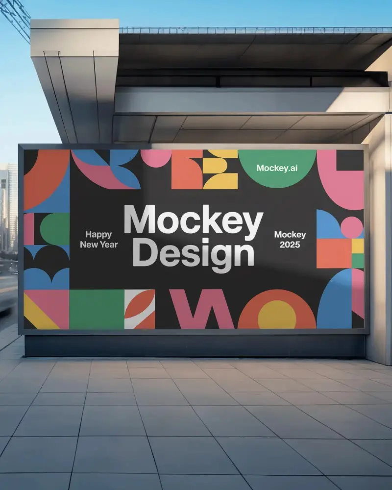 Architectural Billboard Mockup Mounted On Concrete Structure With Clean Shadow And Urban Skyline