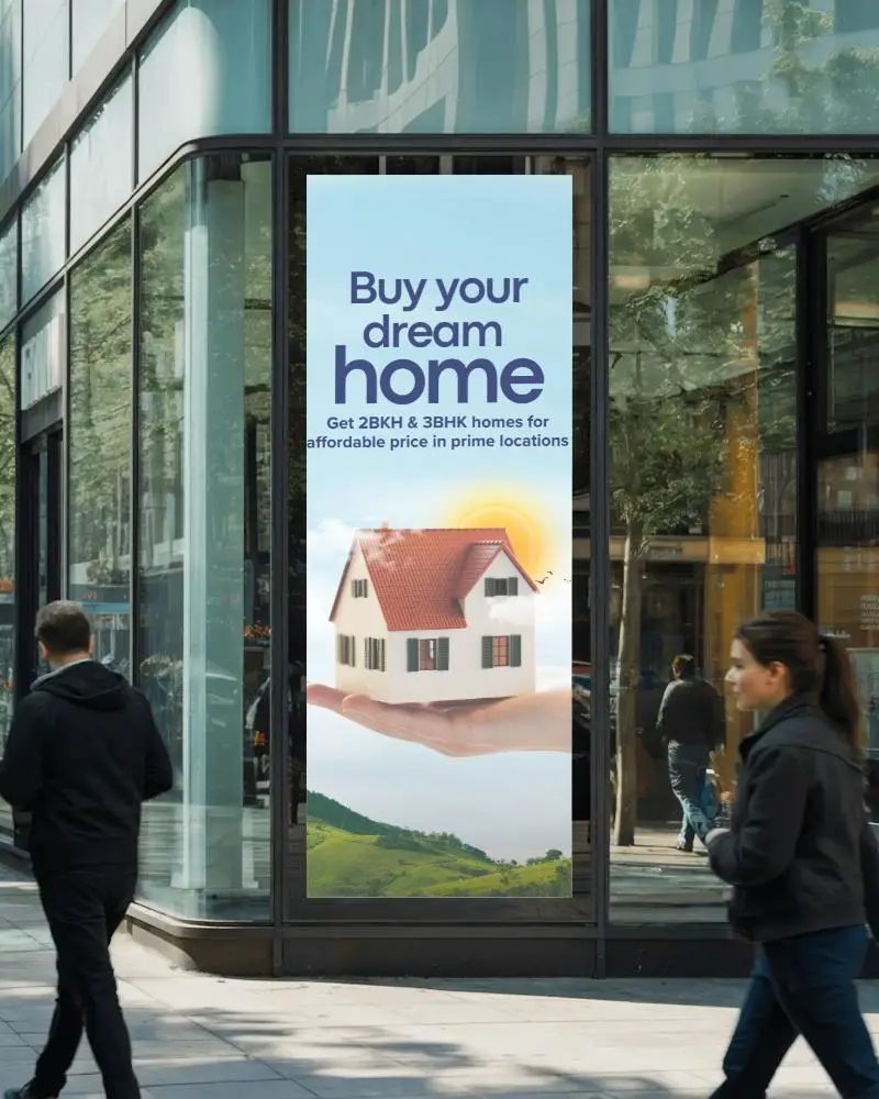 Urban Commercial Billboard Mockup With Reflective Glass Building Surroundings