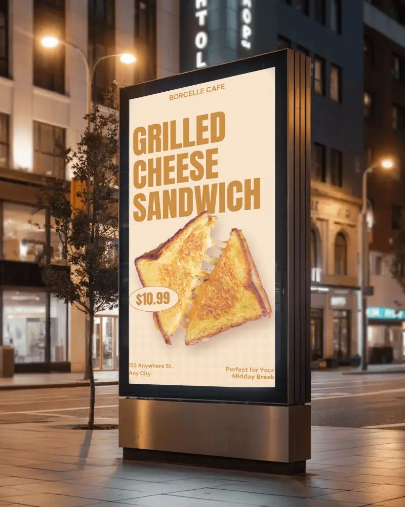 Urban Street Billboard Advertising Display At Nighttime In City Center