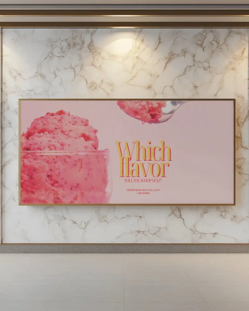 Glass Facade Convention Center Billboard Mockup Vertical Digital Display With Purple Neon Ad Tech Event Crowd In Modern Architectural Setting 0184