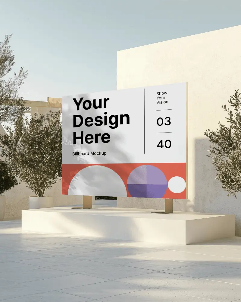 Rooftop Mounted Billboard Mockup Soft Evening Lighting Against Beige Stone Wall