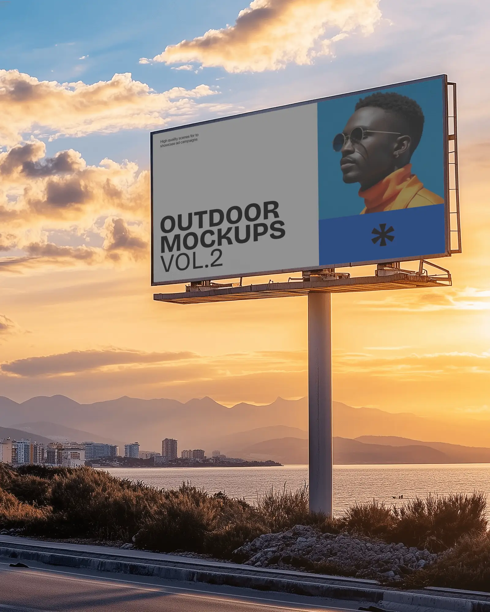 Scenic Highway Billboard Mockup Advertising Modern Furniture With Sunset