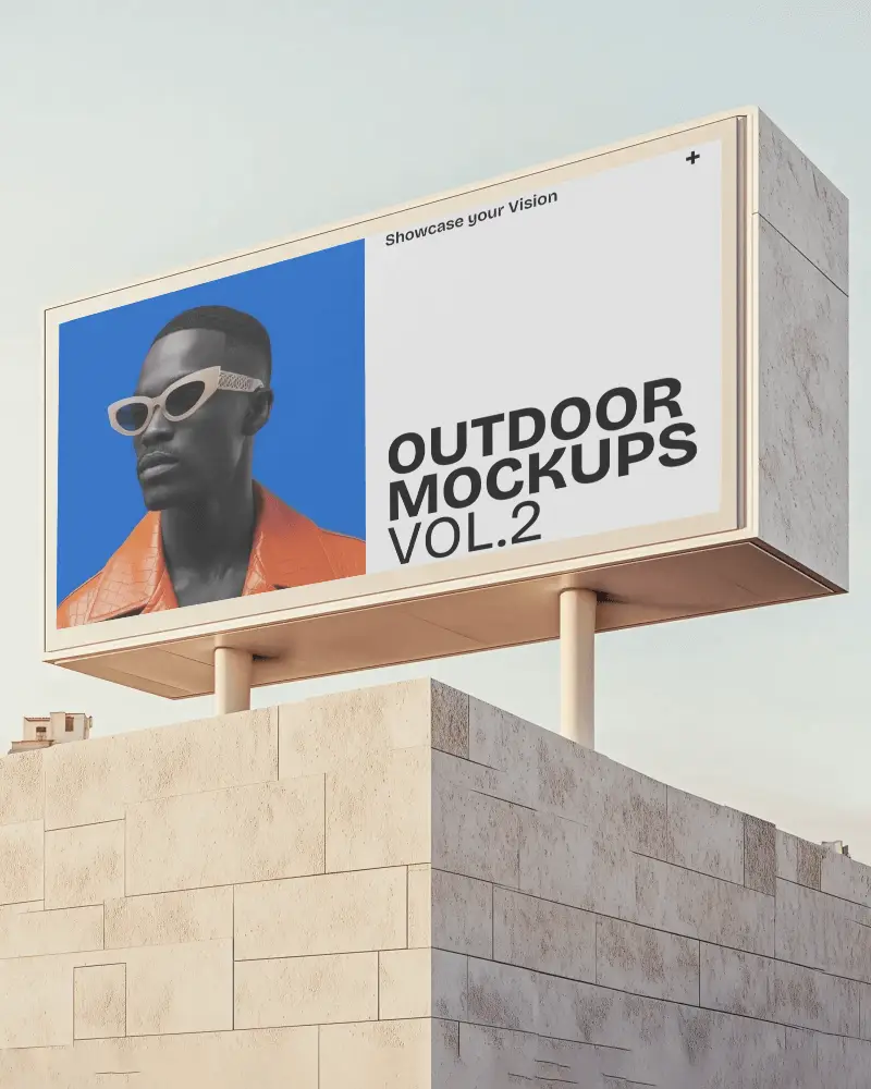 Sunlit Minimalist Billboard Mockup Modern Cream Architecture Background Soft Tree Shadows Elegant Pedestal Display Outdoor Courtyard