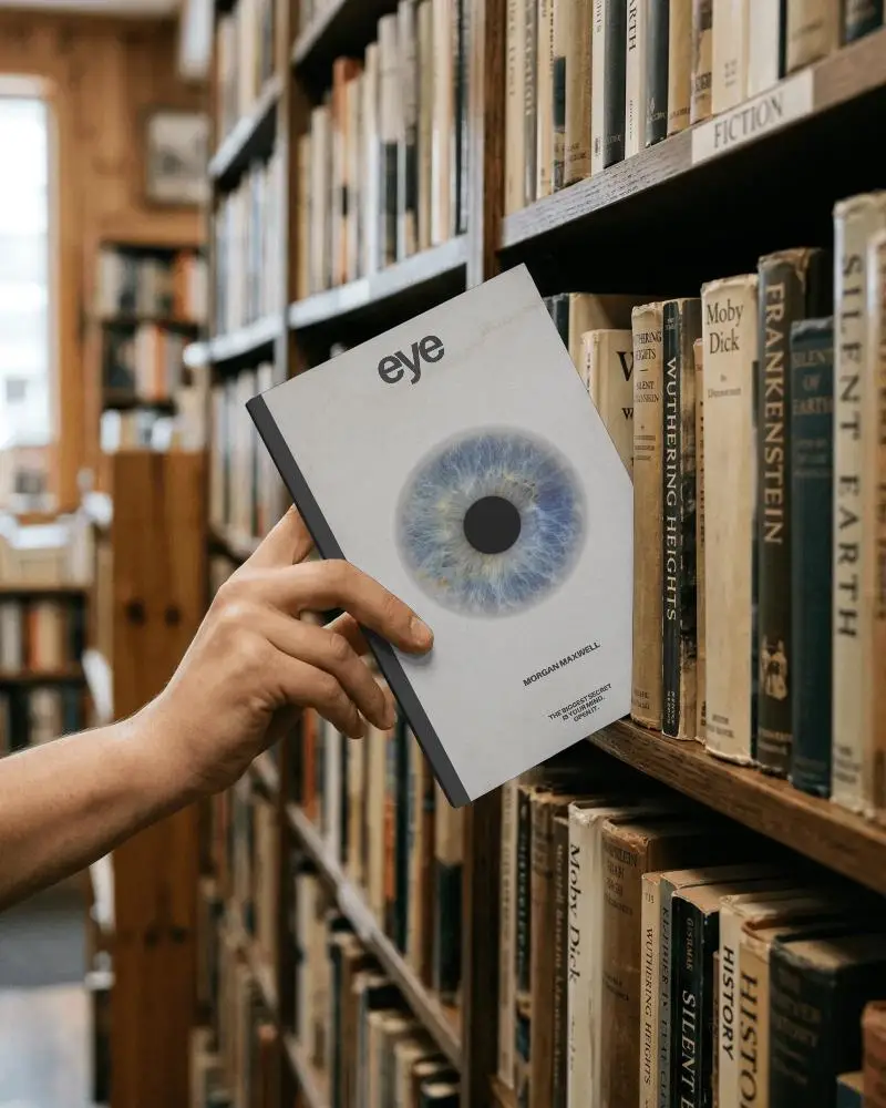 Hand Grabbing Hardcover Book From Library Bookshelf With Vintage Novel Collection