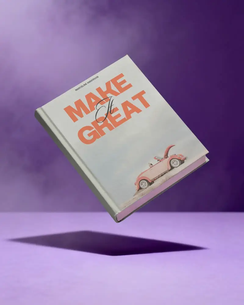 Hardcover Book Floating Over Purple Surface With Shadow Classic Reading Material Mockup