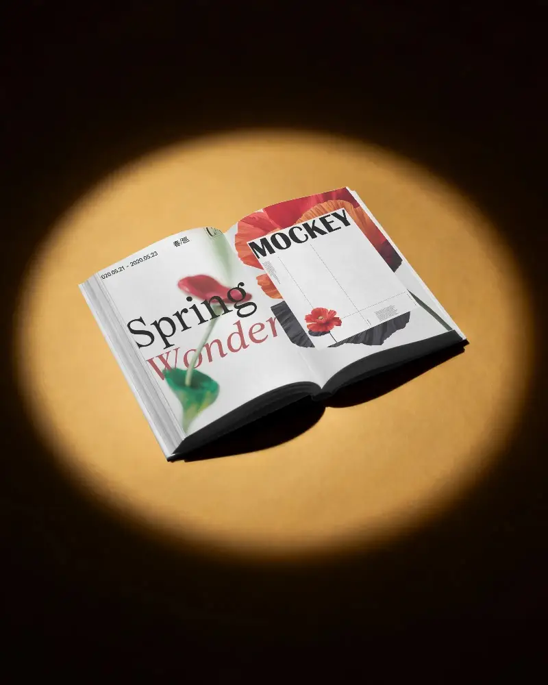 Open Book Mockup On Spotlight Background For Creative Reading Presentation