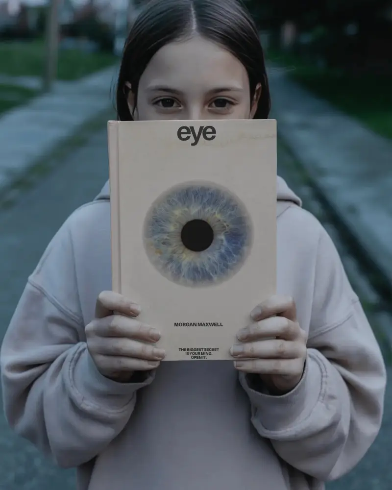 Young Girl Holding Closed Hardcover Book To Face In Outdoor Environment Book Mockup