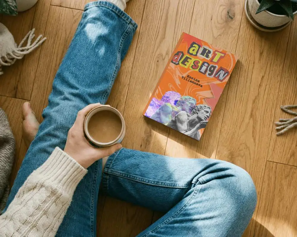 Relaxed Lifestyle Scene With Blank Book Cover Mockup And Person Wearing Casual Clothes