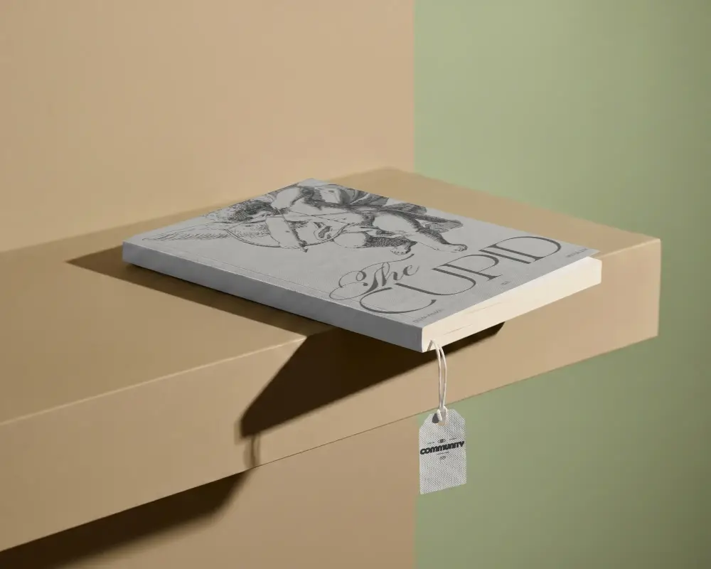 Premium Quality Book Mockup Featured With Hanging Tag On Simple Colored Background