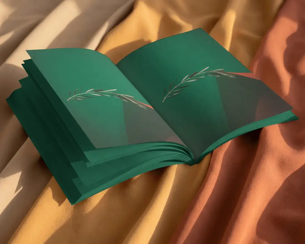 Open Book Mockup On Soft Fabric Background For Design Presentation Publishing