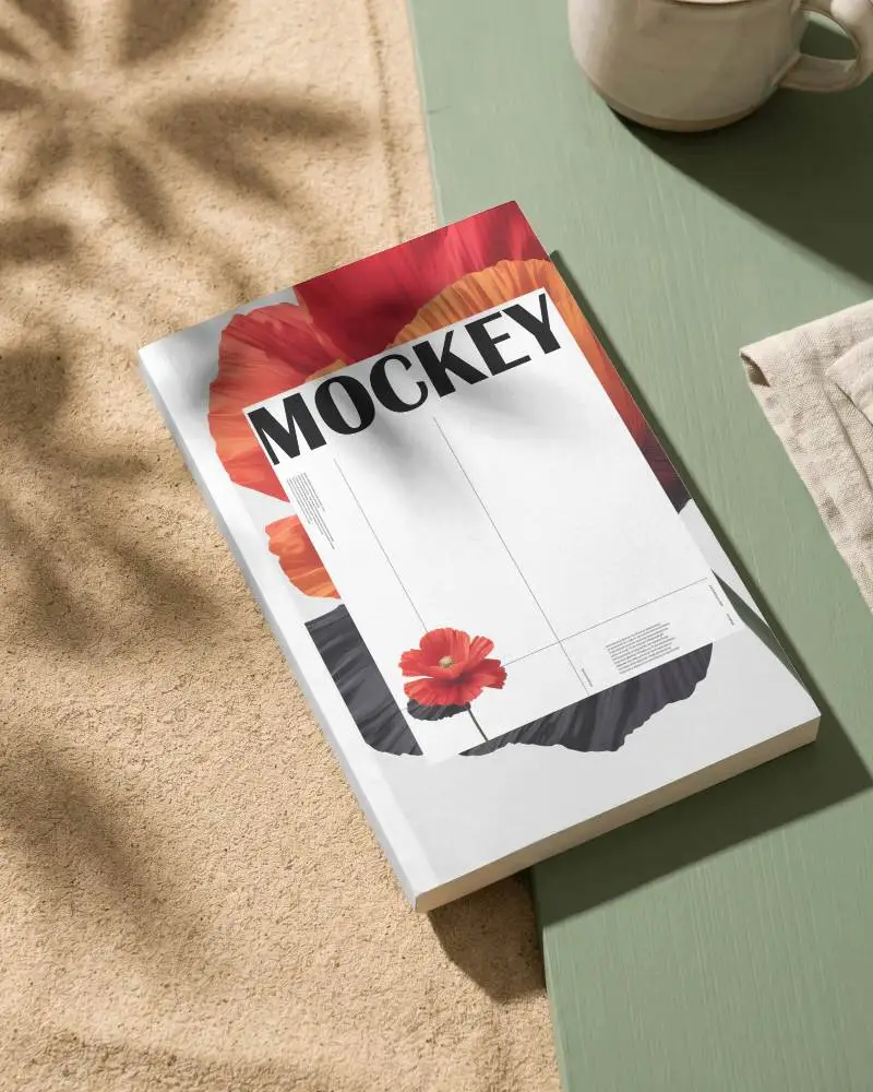 Soft Shadow Book Mockup On Textured Surface With Natural Light And Neutral Tones Design