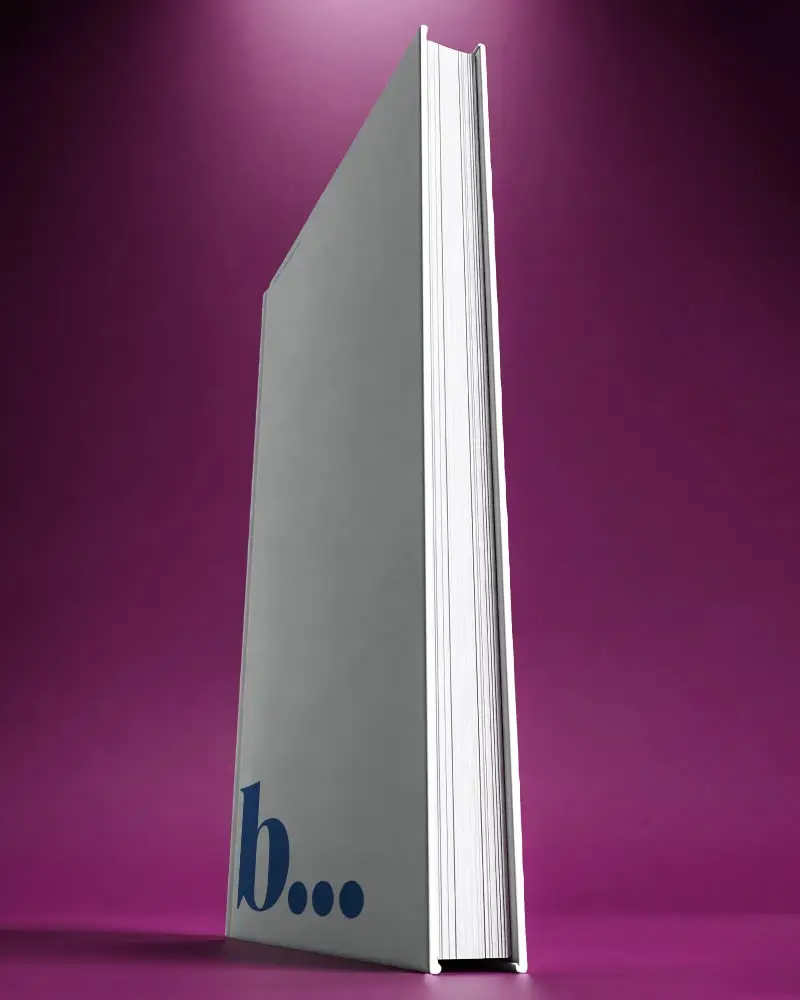 Hardcover Book Mockup Standing Upright Clean Minimalist Design Blank Pages Visible
