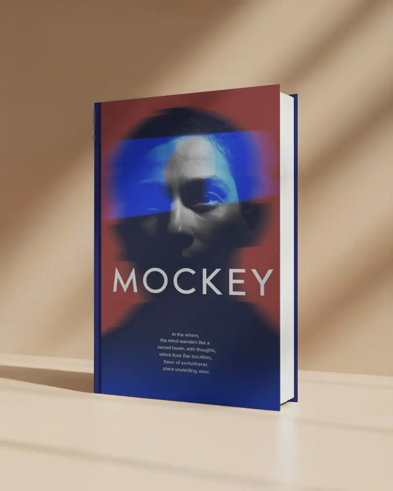 A4 Hardcover Book Mockup Standing Upright On Simple Surface With Soft Shadow Render