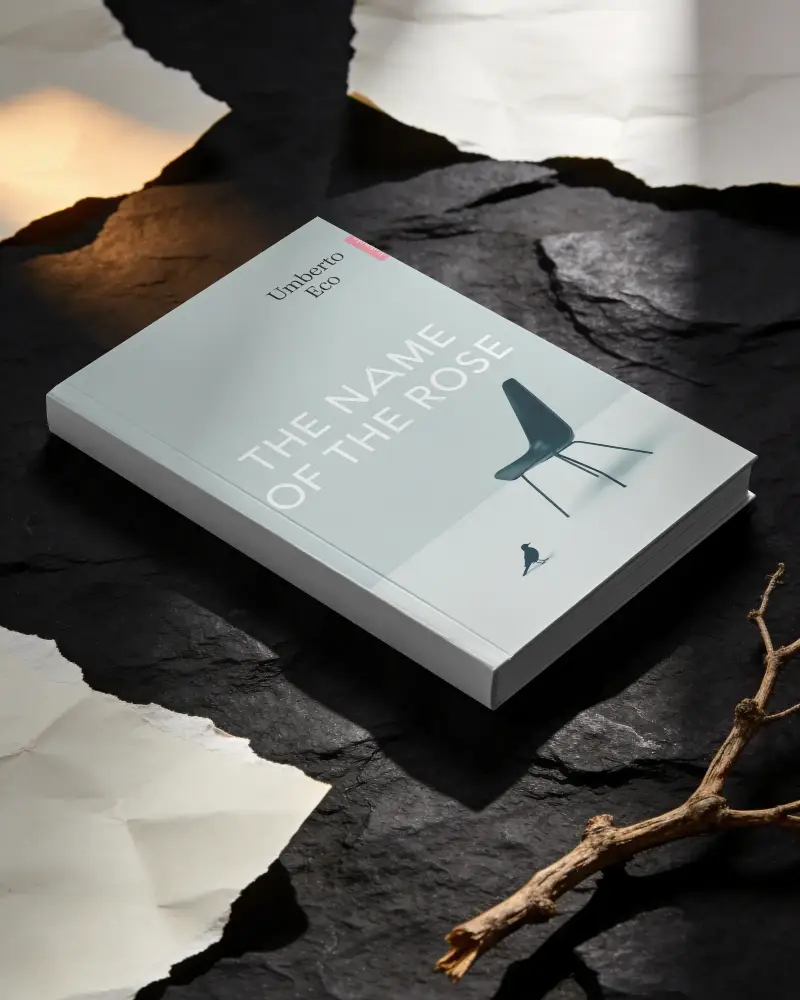 Blank Hardcover Book Mockup On Textured Dark Background With Natural Light Shadow Effect