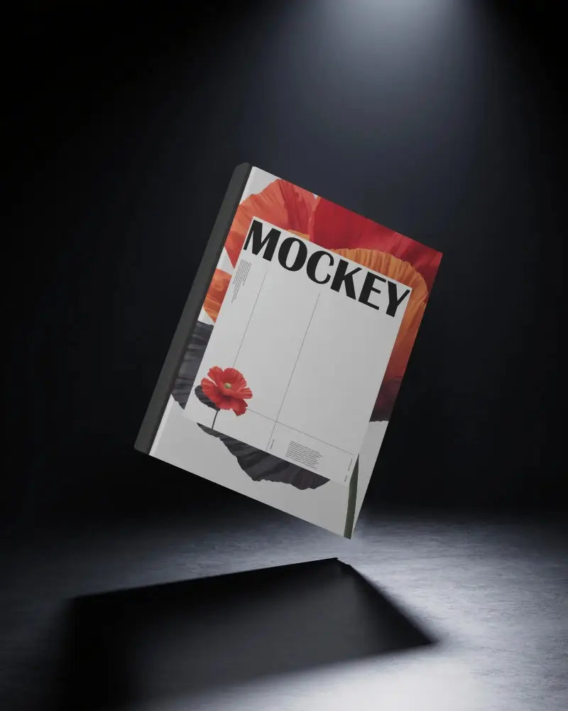 Hardcover Book Mockup Floating On Dark Background Minimalist Design For Publishing Promotion