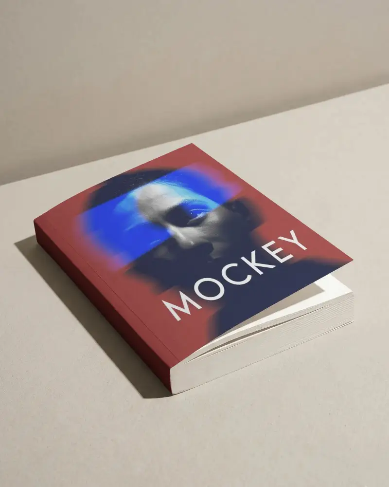 Softcover Book Mockup With One Page Partially Opened On Smooth Neutral Surface Background