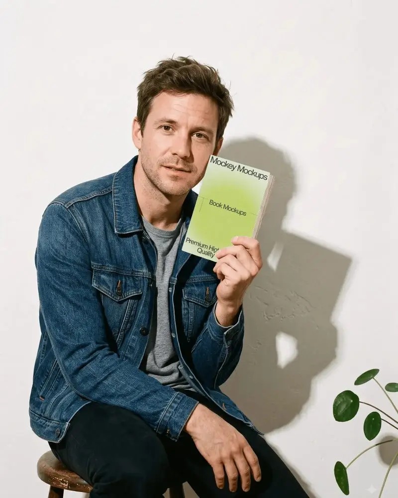 Man Holding Blank Book Mockup For Design Presentation Isolated On White Background