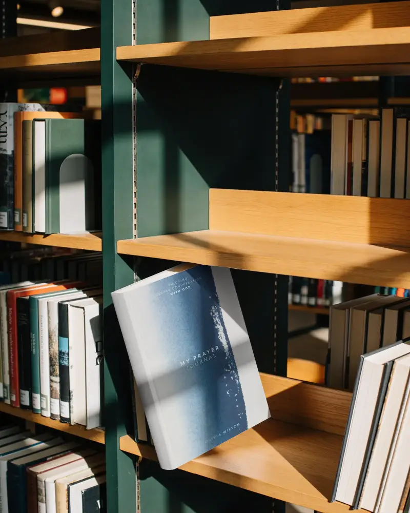 Library Book Shelf With Hardcover Book Mockup In Natural Light Setting