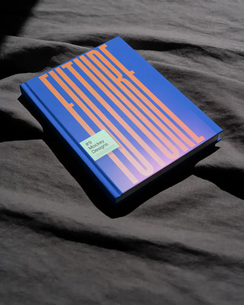 Blank Hardcover Book Mockup Placed On Textured Fabric Background Minimalistic Design