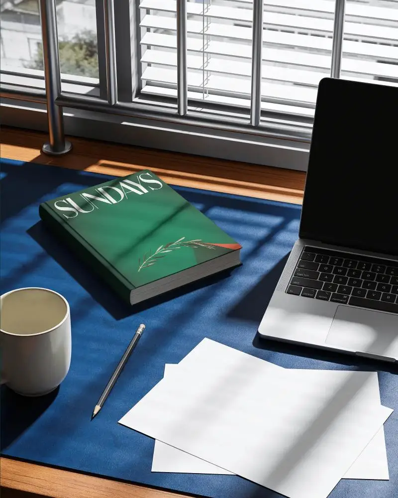 Minimalist Desk Book Mockup With Laptop Pencil And Notepad For Creative Projects And Workstation