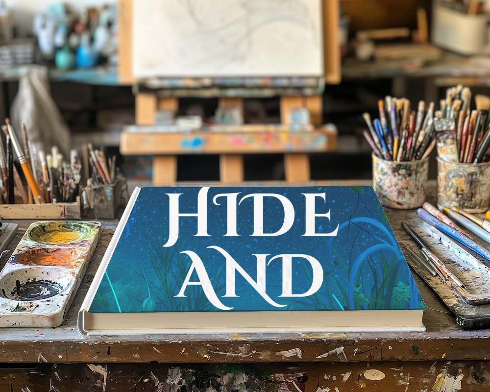 Artistic Desk Book Mockup Surrounded By Paintbrushes And Creativity