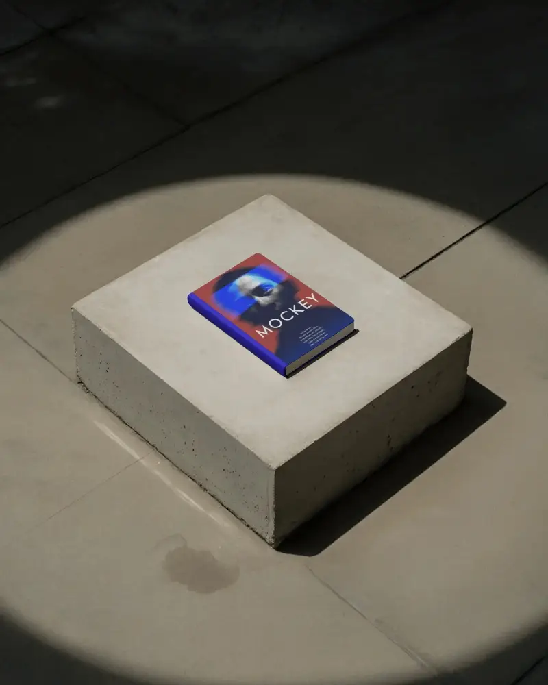 Spotlight Display Book Mockup Minimalistic Setting With Natural Lighting And Moody Shadow Effects