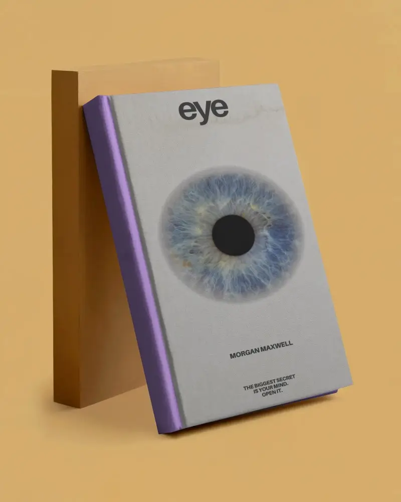 Angled Hardcover Book Mockup Standing Against Rectangular Box On Warm Beige Clean Background