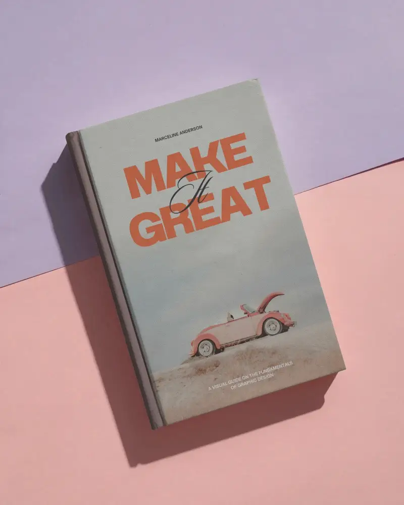 Hardcover Book Mockup On Minimalist Two Tone Background For Design Presentation