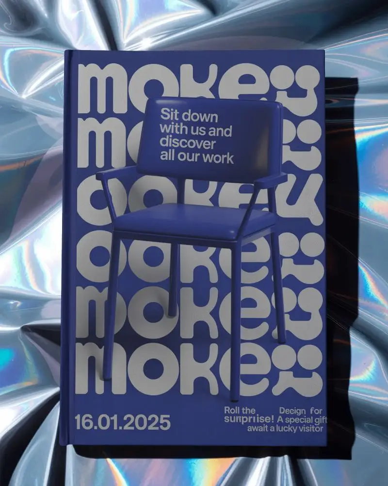 Minimalistic Hardcover Book Mockup On Shiny Holographic Surface Blank Cover Design