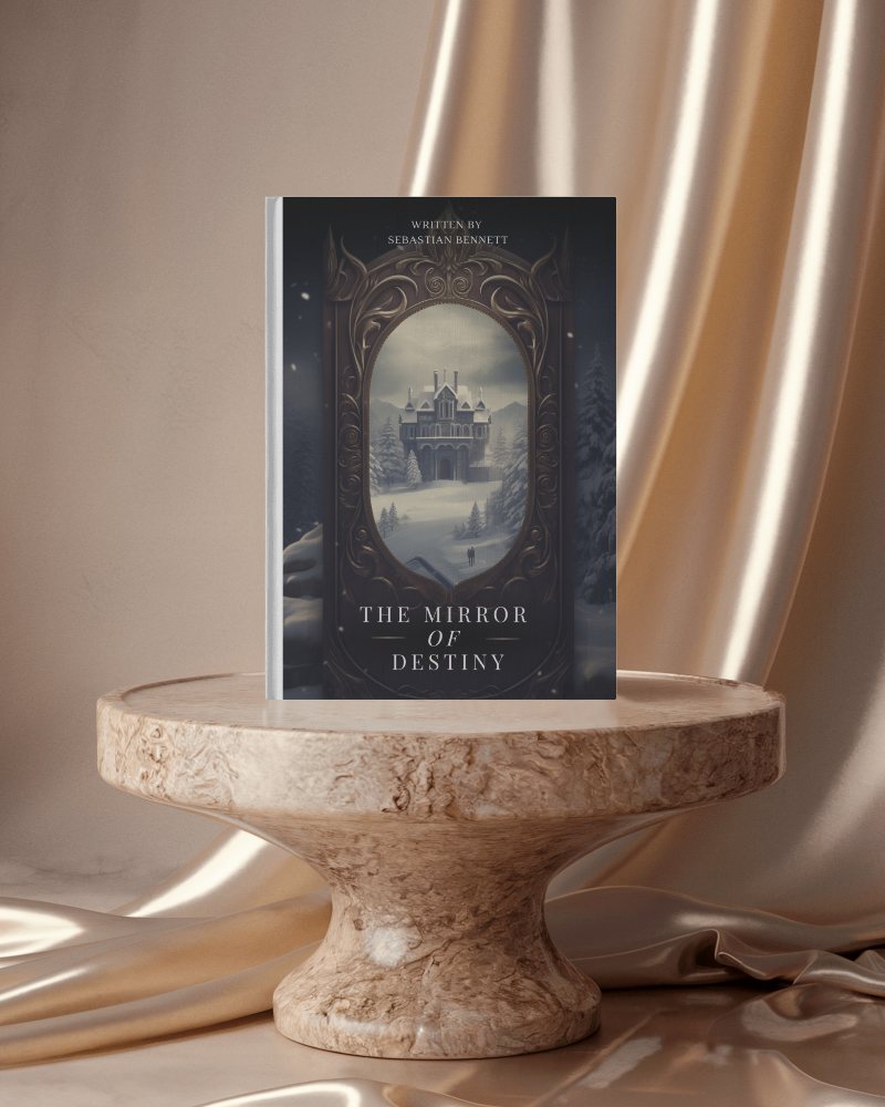 Luxurious Tabletop Book Mockup Marble Base And Golden Curtains